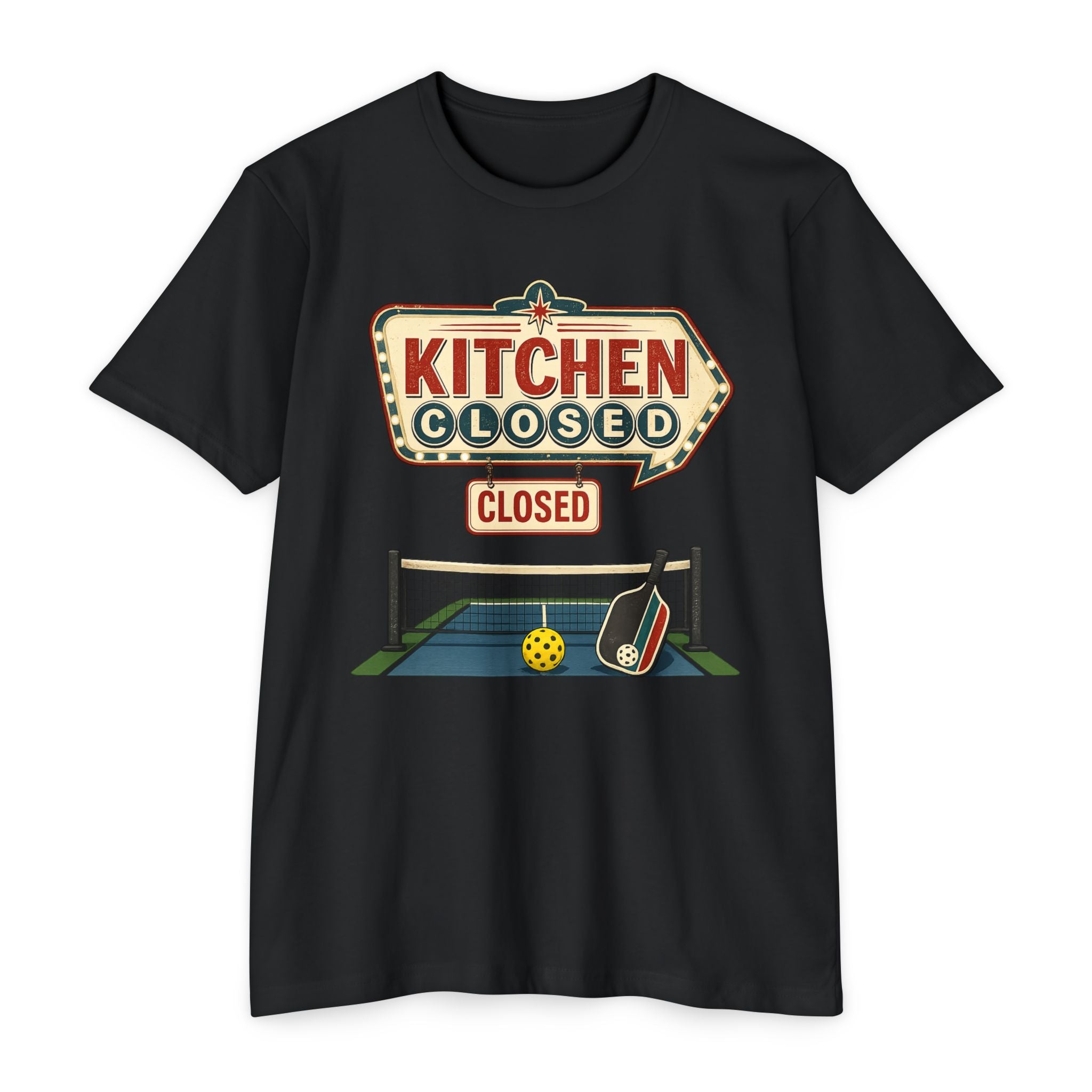 Kitchen Closed Pickleball T-Shirt — Retro Sign Design
